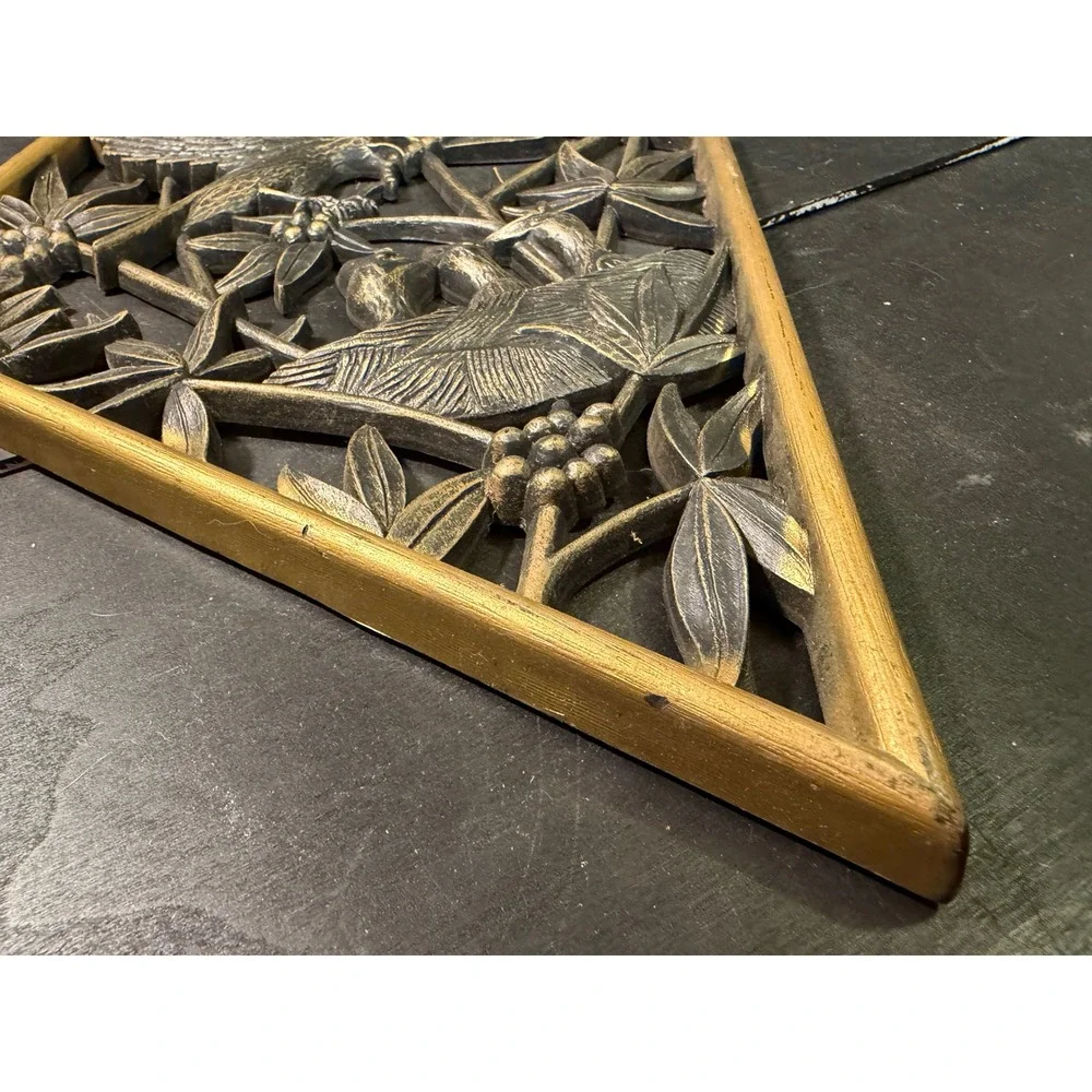 Vintage 1972 Burwood Products Bird Nest Dragonfly Diamond Wall Art Plaque Gold